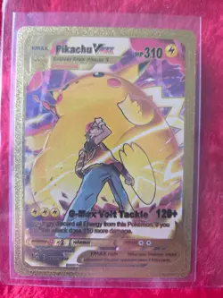 Pokemon Pikachu w/ Ash VMAX Gold Foil Fan Art Collector Card - 310 HP - TG17 - Image 1