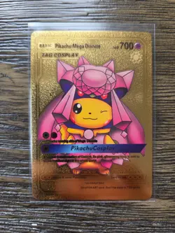 Pokemon Pikachu Mega Diancie Cosplay Gold Foil Fan Art Collector Card - HP 700 - Image 1