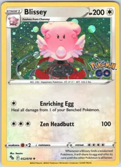 Blissey 052/078 Cosmos Holo Rare Pokemon GO Pokemon NM - Image 1
