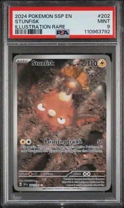 STUNFISK #202 PSA 9 • 2024 Pokemon SSP Surging Sparks Holo Rare Illustration EN - Image 1