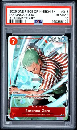 Roronoa Zoro 2026 One Piece OP14 The Azure Sea's Seven Alternate #015 PSA 10 - Image 1