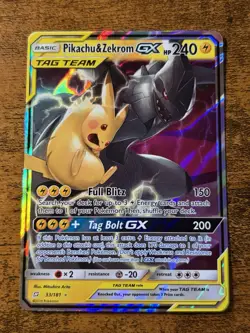 Pikachu & Zekrom GX 33/181 Sm-Team Up Holo Pokemon Card - Image 1