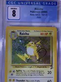 CGC 8 BASE SET 2 Raichu HOLO! NM-MINT! 2000 Pokemon TCG Base Set 2 #16/130 Swirl - Image 2