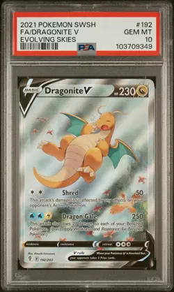 2021 POKEMON SWORD & SHIELD EVOLVING SKIES #192 FULL ART/DRAGONITE V PSA 10 - Image 1