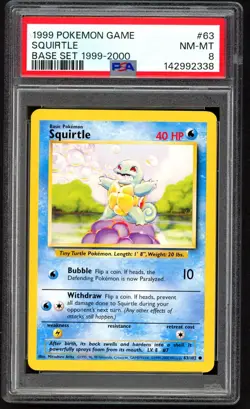 Pokemon Cards - PSA 8 Squirtle 63/102 - Base Set 1999-2000 4th Print - Image 1