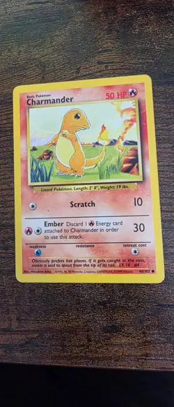 Charmander 46/102 Common Base Set Unlimited Pokemon Lightly Played - Image 1