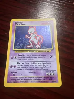 Pokemon Mewtwo TCG Holo Rare Card 10/102 1995 Shadowless Base Set - Image 1