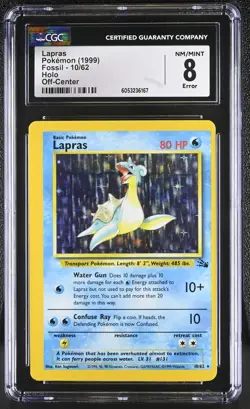 CGC 8 Lapras 1999 Fossil 10/62 Holo Error OC Pokemon Card - Image 1