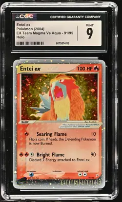 CGC 9 MINT Entei ex 2004 EX Team Magma Vs Aqua 91/95 Holo SWIRL Pokemon Card - Image 1