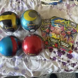 4-POKEMON TCG POKEBALL TIN SEALED 3 Perfect order booster packs! Lot of 7!! - Image 1