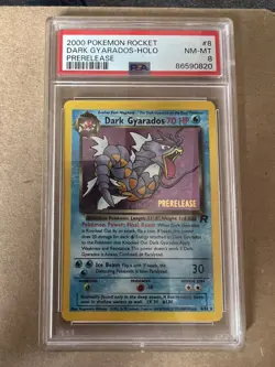 2000 Pokemon Rocket Dark Gyarados Pre Release Holo #8 PSA8 - Image 1