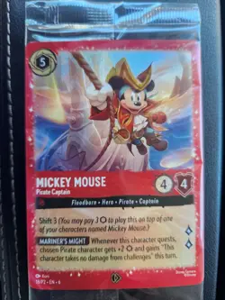 Disney Lorcana Mickey Mouse Pirate Captain Promo Glimmer Foil Card 18/P2, Sealed - Image 1