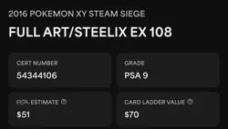 Pokemon TCG Steelix EX Full Art Ultra Rare Holo XY Steam Siege #108 PSA 9 MINT - Image 5