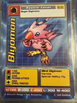 Biyomon ST-03 Rookie Level Digimon Digi Battle Starter 1 Card 1999 Bandai NM - Image 1
