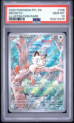 PSA 10 GEM MT Meowth 106/094 Illustration Rare Pokemon Phantasmal Flames - Image 1