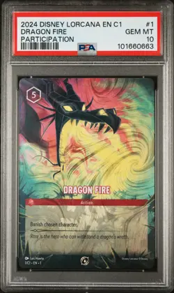 2024 DISNEY LORCANA EN C1-LORCANA CHALLENGE PROMO #1 DRAGON FIRE PSA 10 - Image 1