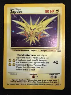 Zapdos Fossil Holo Rare 15/62 Unlimited 80 HP Pokemon TCG Card 1999 - Image 1