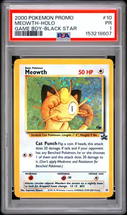 2000 POKEMON PROMO BLACK STAR GAME BOY #10 MEOWTH-HOLO PSA 1 - Image 1