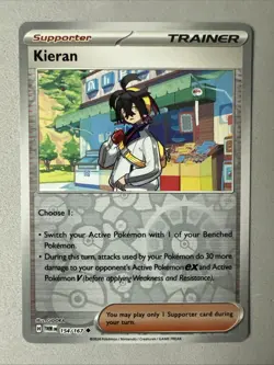 Pokemon TCG * SV Twilight Masquerade * 154/167 Kieran REVERSE HOLO Uncommon * NM - Image 1