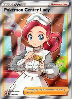 Pokemon Center Lady (Full Art) Holo Ultra Rare SWSH04: Vivid Voltage 185/185 NM - Image 1