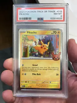 2024 POKEMON TRICK OR TRADE #018 PIKACHU PSA 8 Cosmo Holo - Image 1