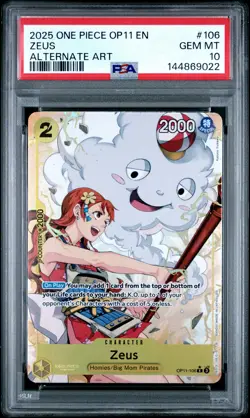 2025 ONE PIECE OP11-A FIST OF DIVINE SPEED ALTERNATE ART #106 ZEUS PSA 10 - Image 1