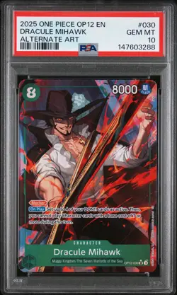 2025 ONE PIECE OP12-LEGACY OF THE MASTER ALTERNATE ART DRACULE MIHAWK PSA 10 - Image 1