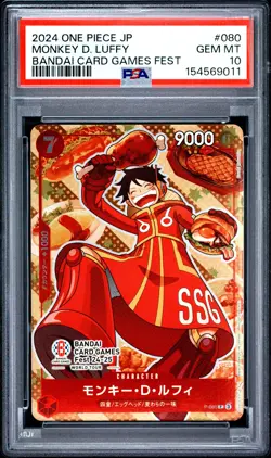 PSA 10 Monkey D Luffy #080 Japanese One Piece Japanese Games Fest Promo Card - Image 1