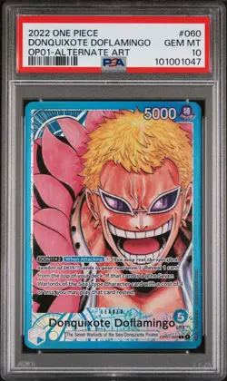 2022 ONE PIECE OP01 ROMANCE DAWN ENGLISH DONQUIXOTE DOFLAMINGO ALT ART PSA 10 - Image 1