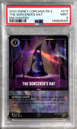Disney Lorcana The Sorcerer's Hat Enchanted PSA 9 Mint, Inklands 210/204 2024 - Image 1