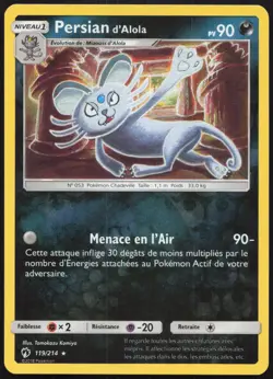 Carte Pokemon Persian d'Alola 119/214 Tonnerre Perdu REVERSE Francais - Image 1