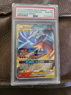 2019 Pokemon Sun &Moon Reshiram&Charizard GX 20/214 PSA 10 w Encapsulation Issue - Image 1
