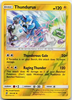 THUNDURUS 68/236 UNCOMMON UNIFIED MINDS POKEMON REVERSE HOLO LP - Image 1