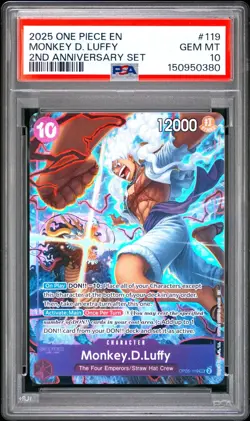 2025 ONE PIECE OP05 119 MONKEY D LUFFY ENGLISH 2ND ANNIVERSARY SET PROMO PSA 10 - Image 1