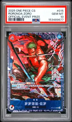 2025 ONE PIECE BANDAI CHINESE TOP PRIZE FLAGSHIP BATTLE #015 RORONOA ZORO PSA 10 - Image 1