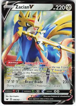 Zacian V 138/202 Pokemon SWSH01: Sword & Shield Base Set Holo Ultra Rare NM - Image 1