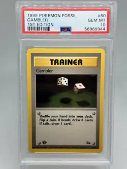 1999 Pokemon Fossil Gambler 1st Edition #60 PSA 10 Gem Mint - Image 1