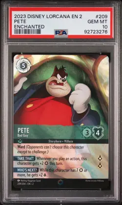 Disney Lorcana Pete Bad Guy 209/204 Enchanted Foil PSA 10 GEM MINT Mickey Mouse2 - Image 1