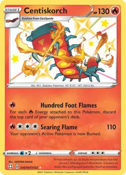 Pokemon TCG Shining Fates: Shiny Vault Centiskorch SV019/SV122 Holo Shiny Holo R - Image 1