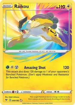 Pokemon TCG SWSH04: Vivid Voltage Raikou 050/185 Holo Amazing Rare - Image 1