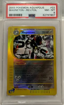 2003 POKEMON TCG AQUAPOLIS MAGNETON REVERSE FOIL 22/147 PSA 8 - Image 1
