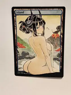 Hand Painted Altered Art Mtg land card Anime girl Island Succubus - Image 1