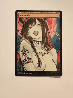 Hand Painted Altered Art Mtg land card Anime girl mountain succubus - Image 2