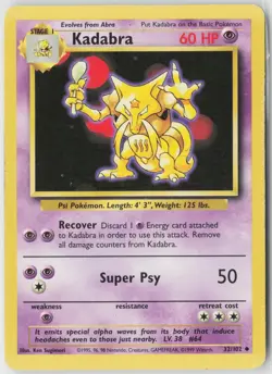 Kadabra 32/102 Uncommon Base Set Unlimited Pokemon Lightly Played - Image 1