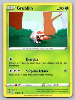Pokemon TCG SWSH08: Fusion Strike Grubbin 018/264 - Image 1