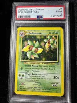 Pokemon TCG Bellossom Neo Genesis Holo PSA 9 Unlimited Rare Card 3/111 - Image 1