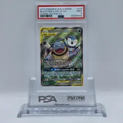 2019 Pokemon Sun & Moon Cosmic Eclipse FA #215 Blastoise & Piplup GX PSA 9 - Image 1