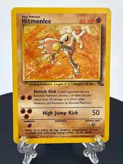 Rare Pokemon TCG Hitmonlee 22/62 Unlimited Fossil Rare WoTC (MP) - Image 1