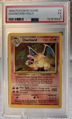 Pokemon TCG Base Set Charizard Holo Rare Card 1999 Unlimited, PSA 5 - Image 1