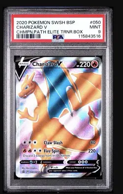Charizard v SWSH050 Holo Promo Card Sword & Shield Champions Path PSA 9 - Image 1